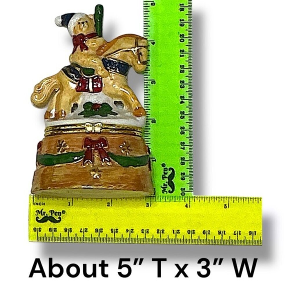 Vintage Hand Painted Trinket Box Hinged Christmas Santa Bear Carousel Horse 1990 - Picture 3 of 16
